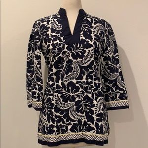 Brooks Brothers Blue & White Floral Tunic Small